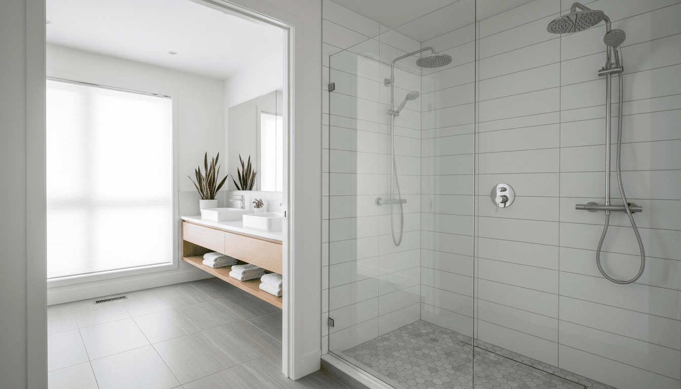 Refurbished bathroom with walk in shower